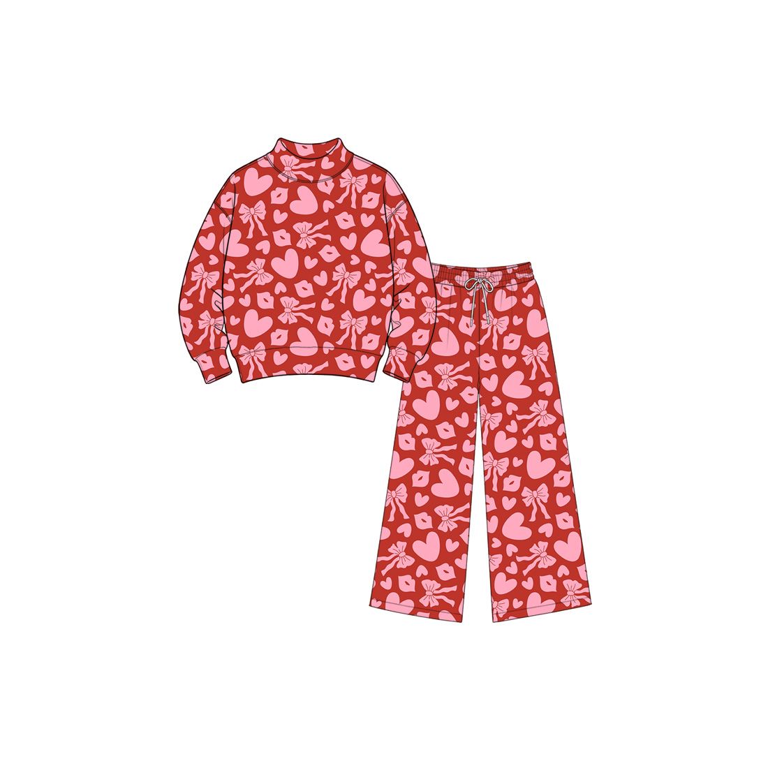 ( Moq 5 ) Preorder Baby Girls Kids Long Sleeves Hearts Bows Shirt Pants Set Valentine Clothes