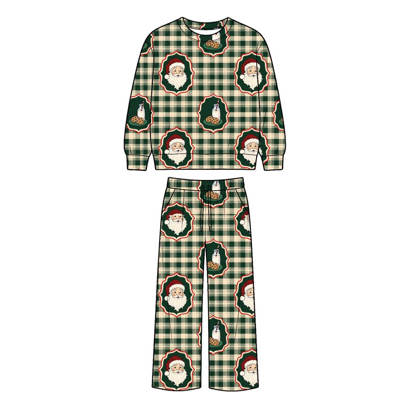( Moq 5 ) Preorder Baby Boy Kids Santa Green Plaid Shirt Pockets Pants Set Christmas Clothes