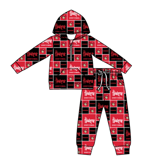 ( Moq 5 ) Baby Kids Long Sleeves Zipper Pullover Pockets Camo Plaid Pants Team Clothes Red Set