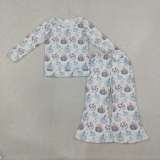 Sibling Baby Girls Kids Pumpkins Bows Shirt Bell Pants Fall Set Zipper Romper Clothes RTS