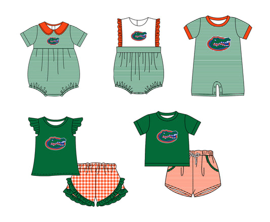 ( Moq 5 Each Style ) Baby Boys Girls Kids Green Stripes Team Sibling Rompers Sets