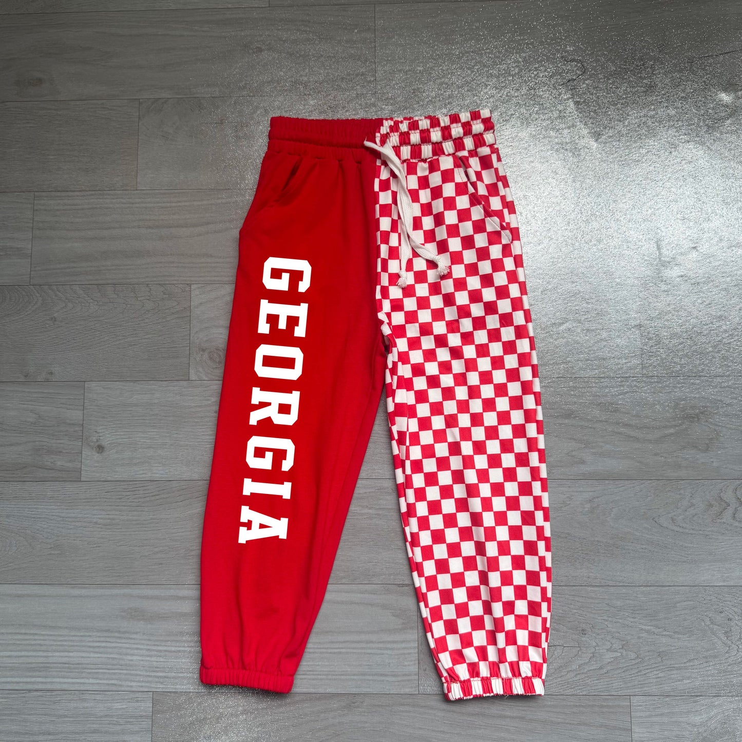( No moq ) Baby Boys Kids Red Plaid Pockets Vinyl Pants Bottoms Team Clothes