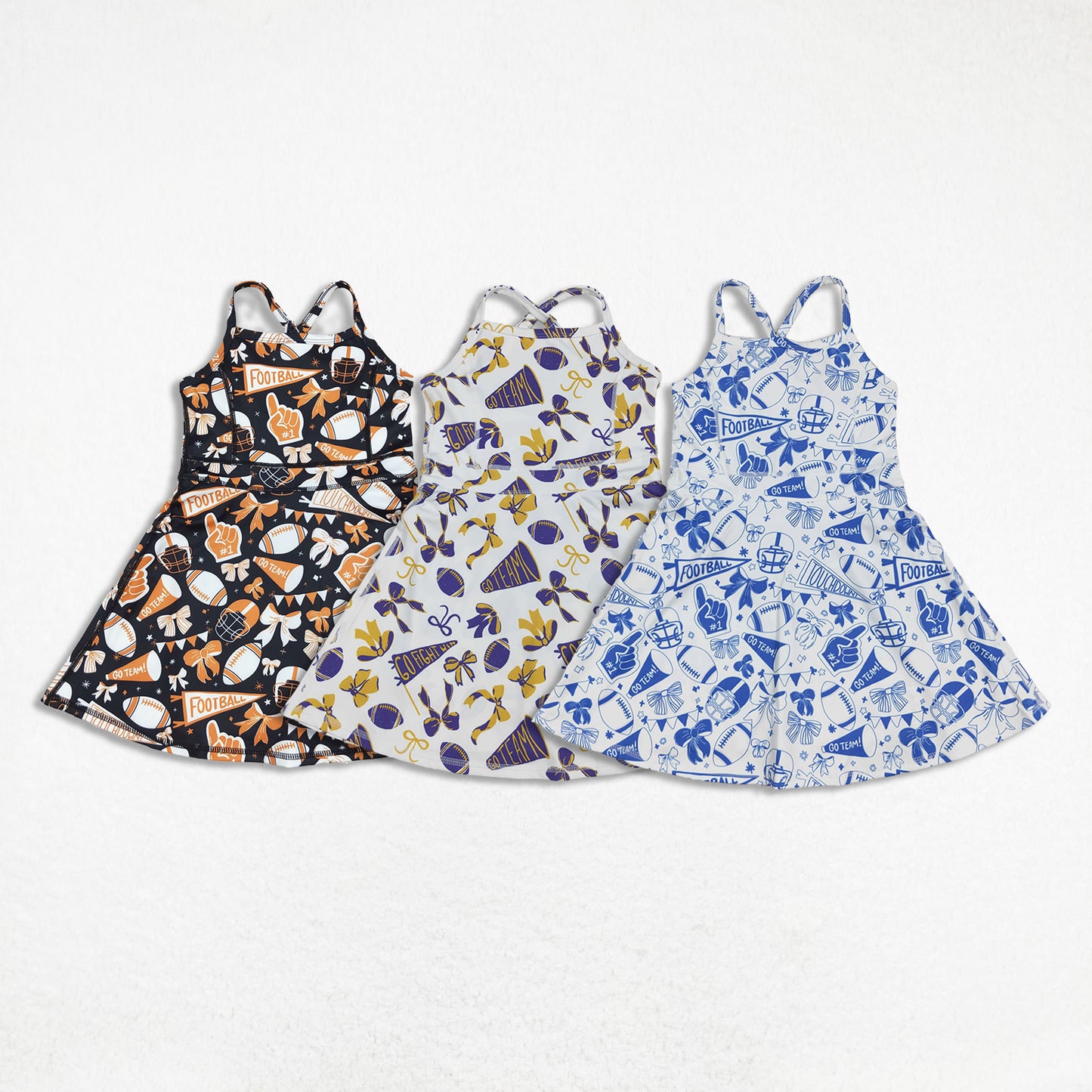 Sibling Baby Girl Sleeveless Football Bows Cheer Summer Yoga Active Dress Clothes RTS