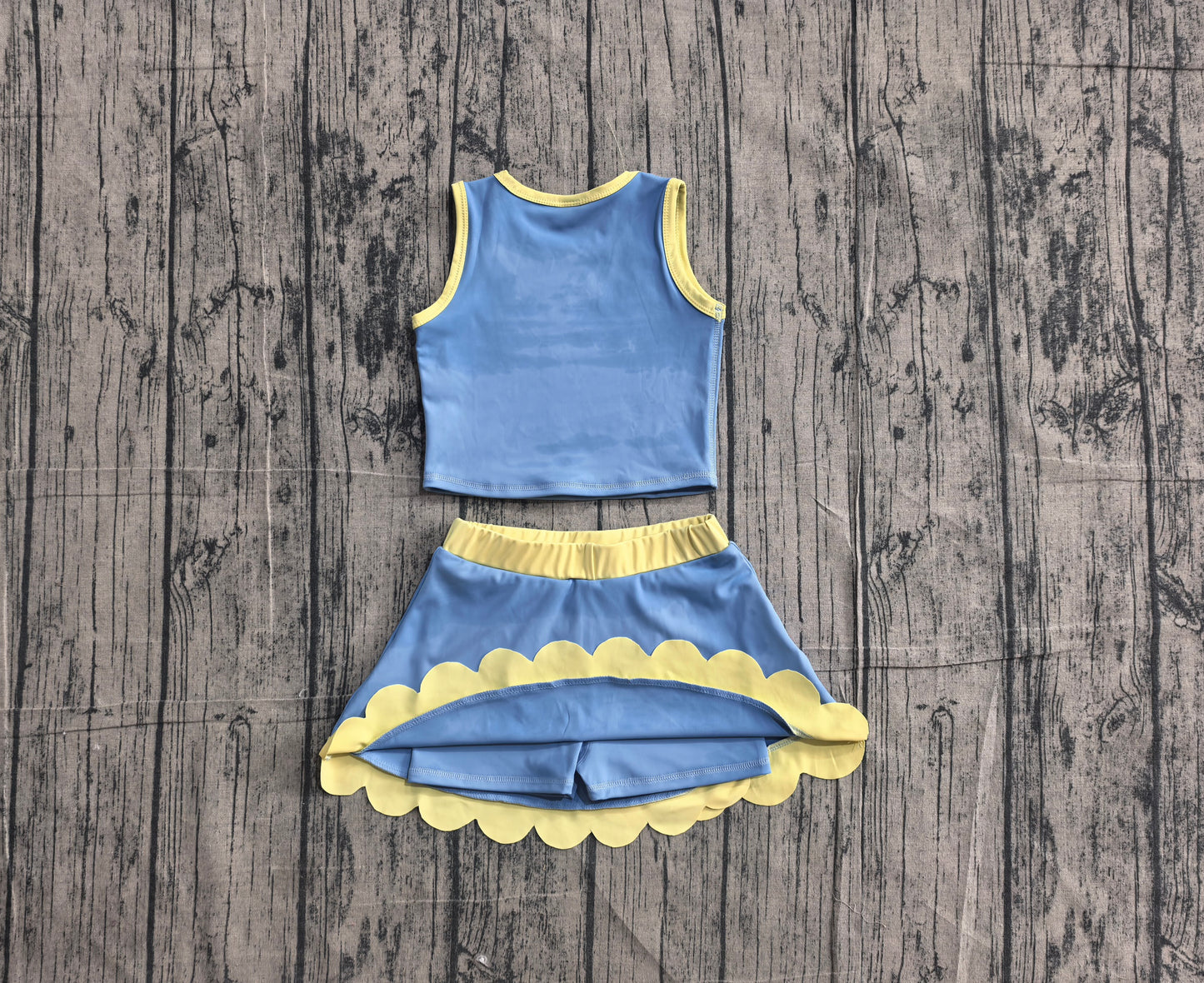 Baby Girls Kids Shirt Scallop Skirt Shorts Yoga Active Blue Yellow Set Clothes RTS