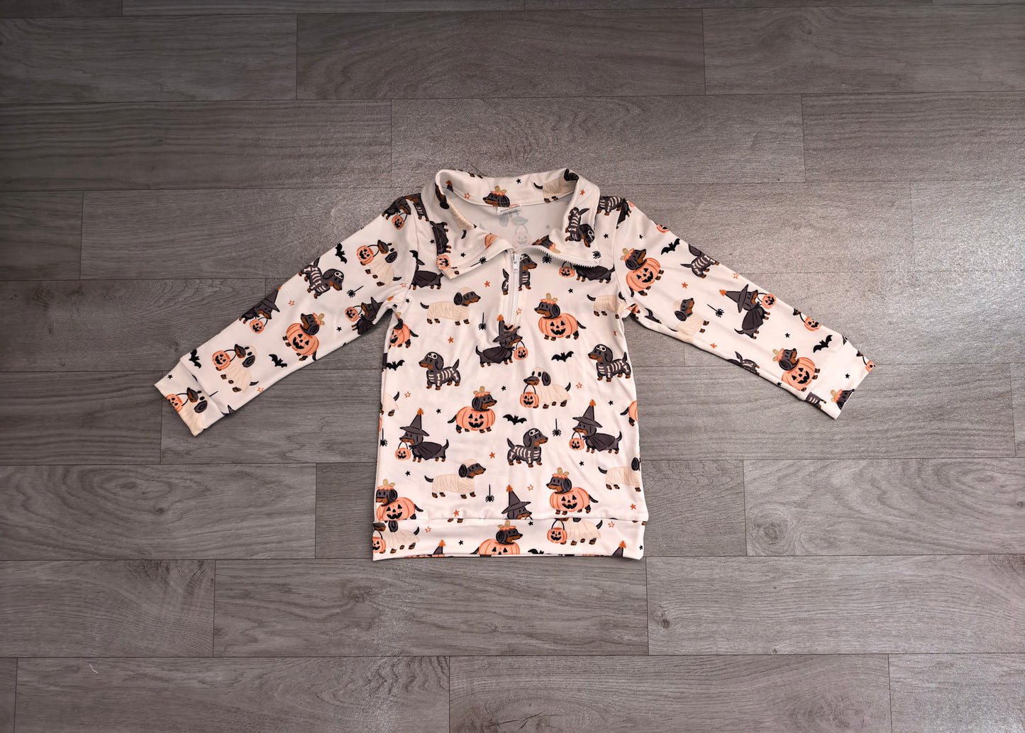 ( No moq ) Preorder Toddler Kids Long Sleeves Dogs Pumpkins Halloween Pullover Zipper Shirt Clothes