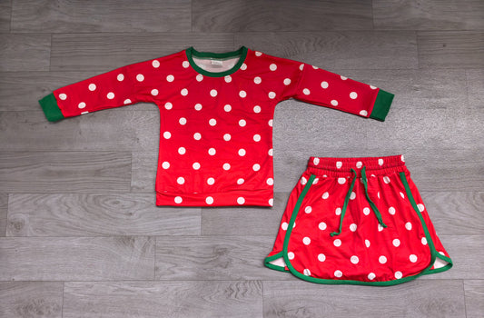( No moq ) Preorder Baby Girls Kids Long Sleeves Dots Shirt Skirt Shorts Red Set Christmas Clothes