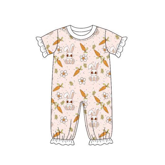 Baby Girl Short Sleeves Easter Rabbit Carrot Buttons Romper Moq 5