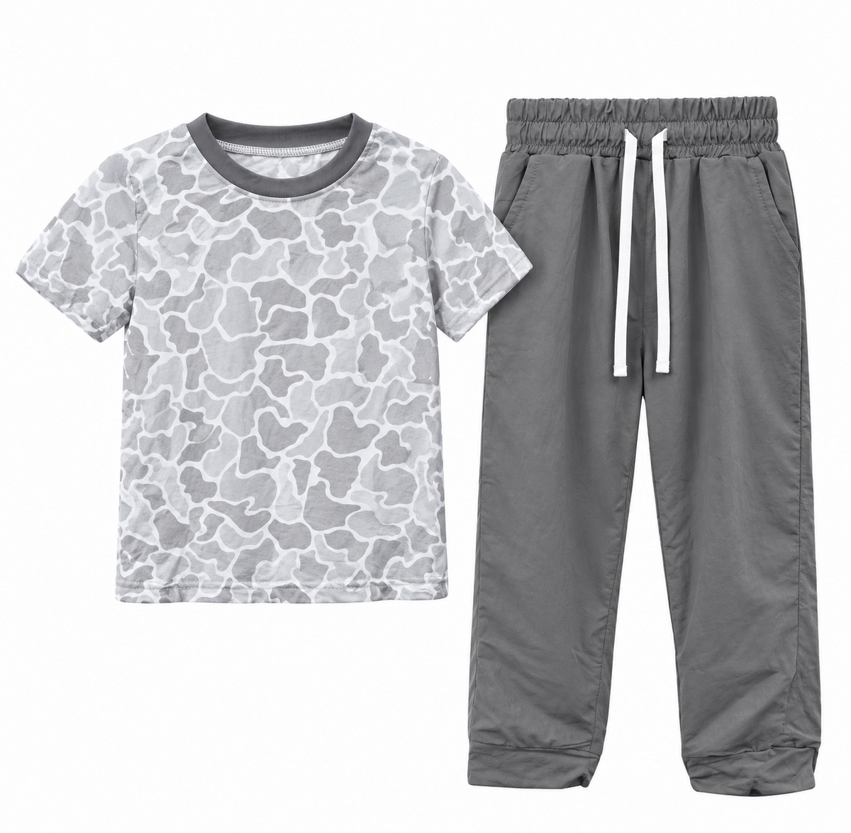 ( Moq 5 ) Preorder Baby Boys Kids Short Sleeves Grey Camo Shirt Pockets Pants Set Clothes