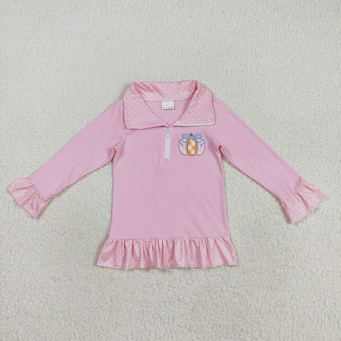 Kids Toddler Boy Long Sleeves Plaid Embroidery Pumpkin Fall Zipper Shirt Tops RTS