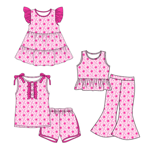( Moq 5 Each Style ) Sibling Baby Girls Toddler Baseball Stars Pink Dress Sets