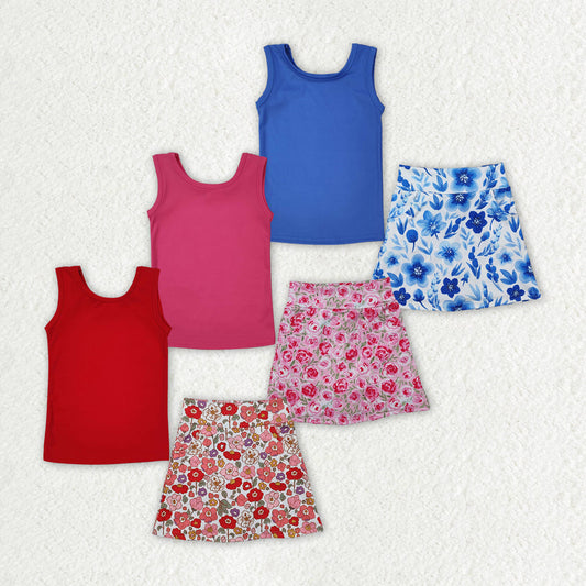 Baby Girl Sleeveless Tops Flower Skorts Shorts Skirt Active Wear Yoga Sibling Set RTS