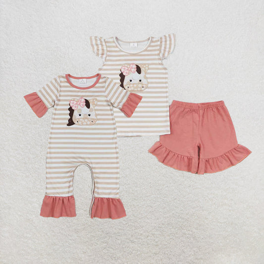 Baby Girl Short Sleeves Embroidery Sibling Romper Clothes Set RTS