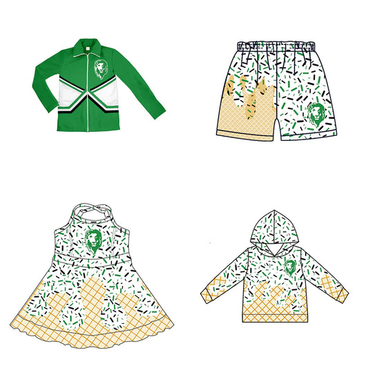 ( Moq 5 each style ) Baby Boy Girl Summer Team Sibling Lion Green Drip Bows Shorts Shirt Dress Set 7.25