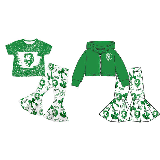 ( Moq 5 each style ) Baby Girl Team Sibling Lion Green Bows Dress Set 7.25
