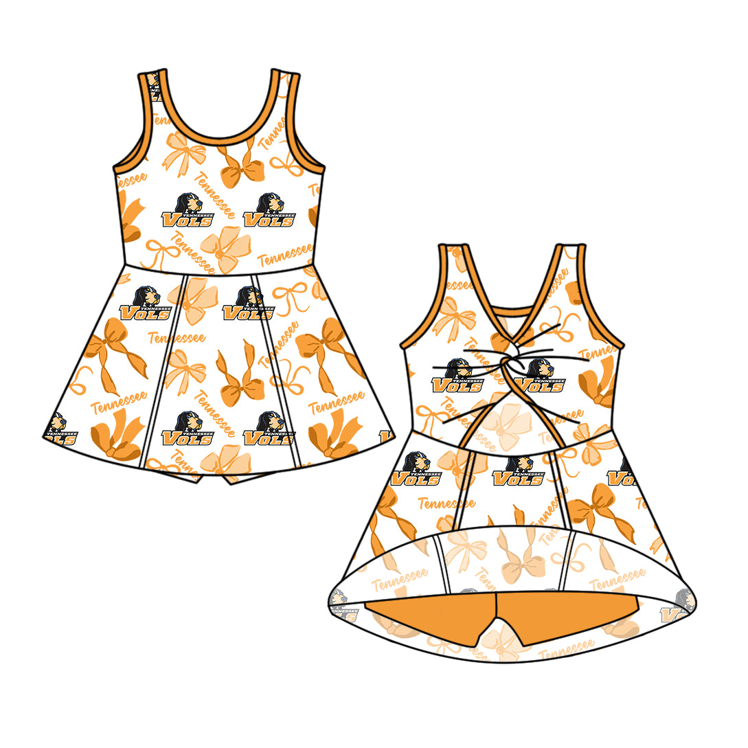 ( Moq 5 each style ) Baby Girl Toddler Team Bows Dogs Sibling Dress Set