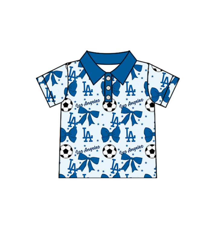 ( Moq 5 each style ) Baby Girl Toddler Team Blue Bows Soccer Sibling Shirt Dress Set
