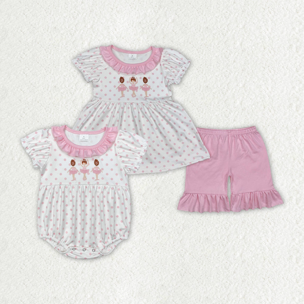 Baby Girl Short Sleeves Dance Pink Ruffle Sibling Romper Clothes Outfit RTS