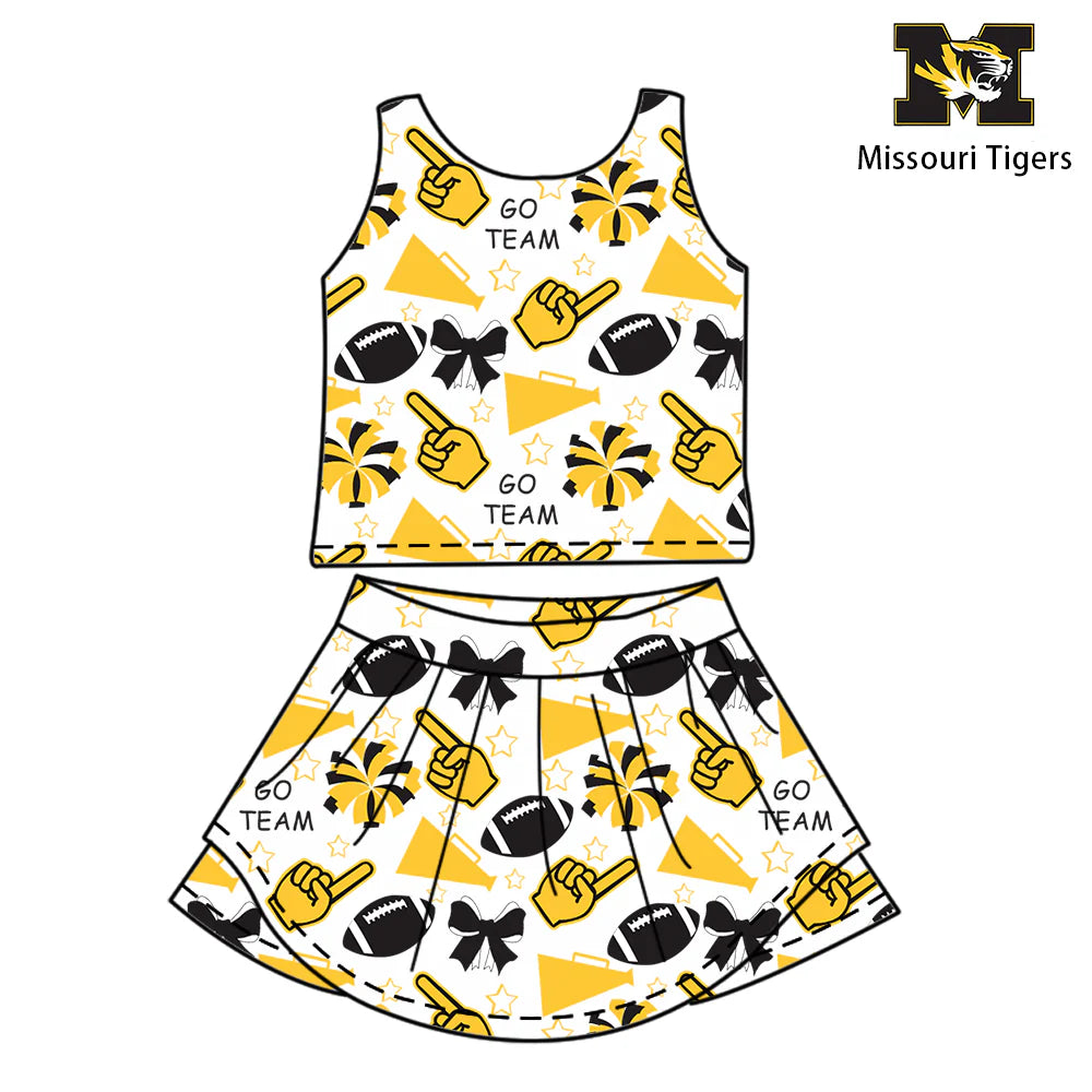 ( Moq 5 ) Baby Girl Toddler Sleeveless Tiger Football Team Bows Cheer Tops Skort Set 6.7