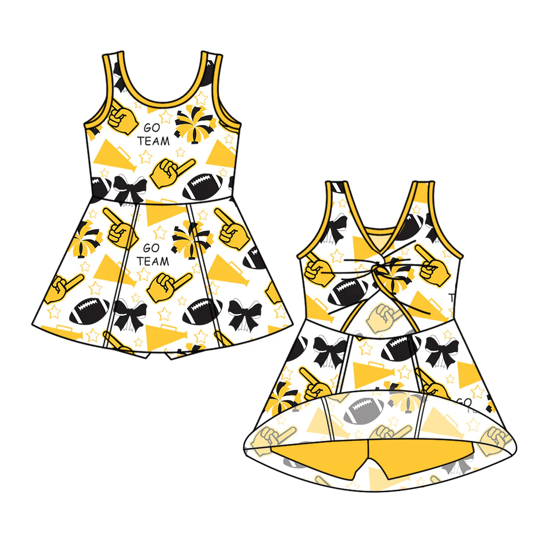 ( Moq 5 ) Baby Girl Toddler Sleeveless Tiger Football Bows Cheer Skort Dress 6.7