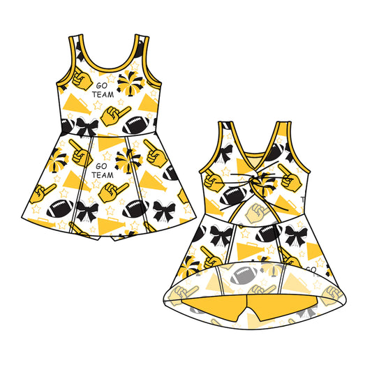 ( Moq 5 ) Baby Girl Toddler Sleeveless Tiger Football Bows Cheer Skort Dress 6.7