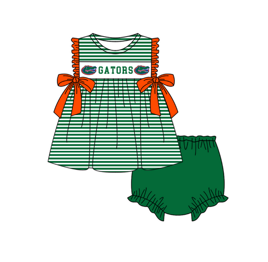 ( Moq 5 ) Baby Girls Toddler Bows Stripes Tops Green Bummie Shorts Team Set 1.29
