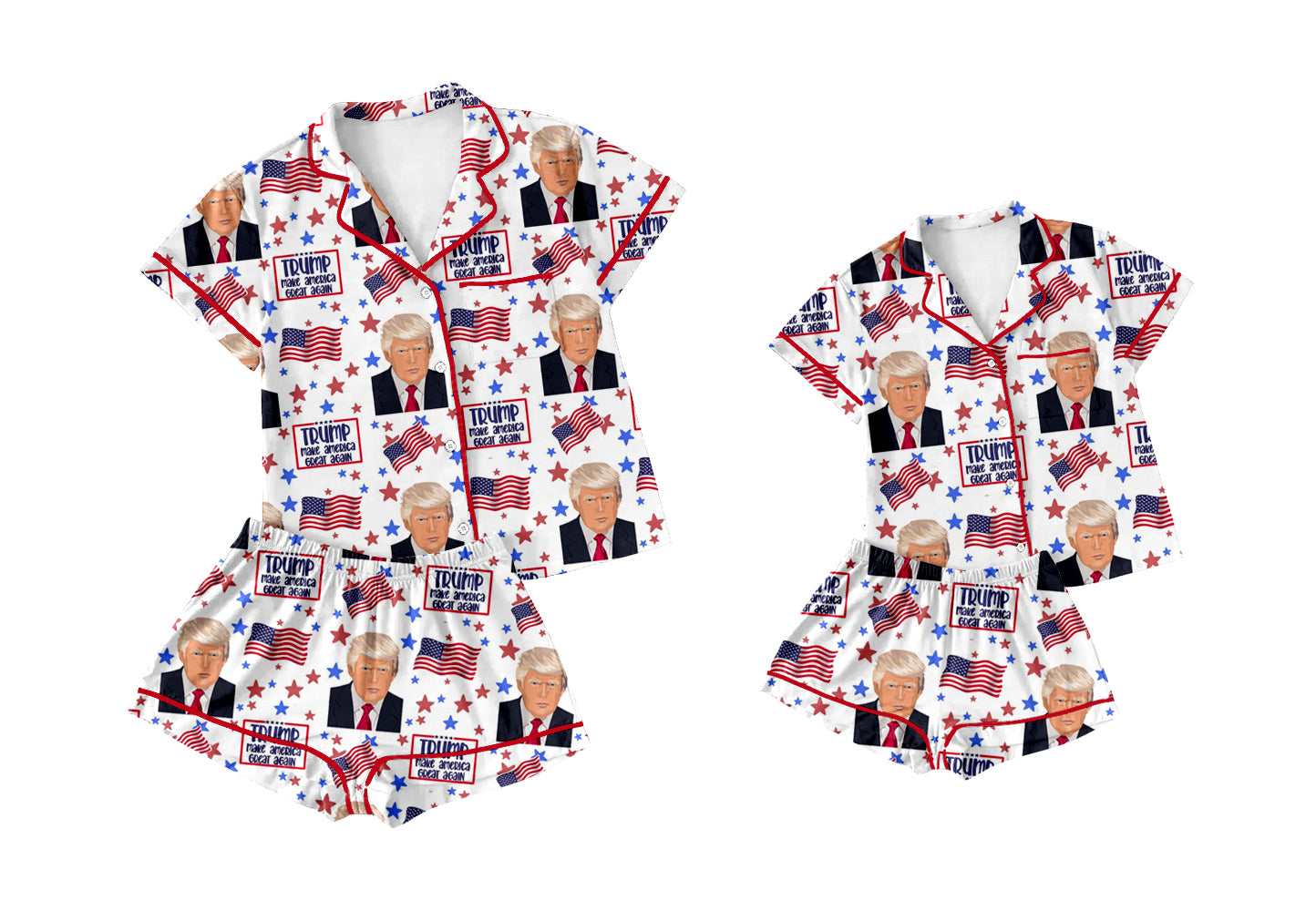 Baby Girl Toddler Adult Women Flags Short Sleeves Shorts Sibling Family Shorts Pajamas Set ( Moq 5 Each Style )11.26