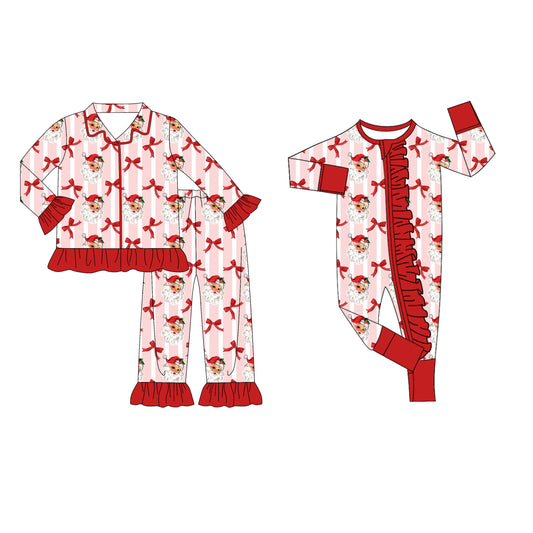 ( Moq 5 Each Style ) Girls Kids Toddler Bows Santa Christmas Sibling Zipper Romper Pajamas Set