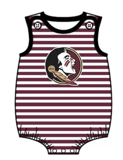 ( Moq 5 ) Baby Boys Infant Sleeveless Dark Red Stripes Team Bubble Romper