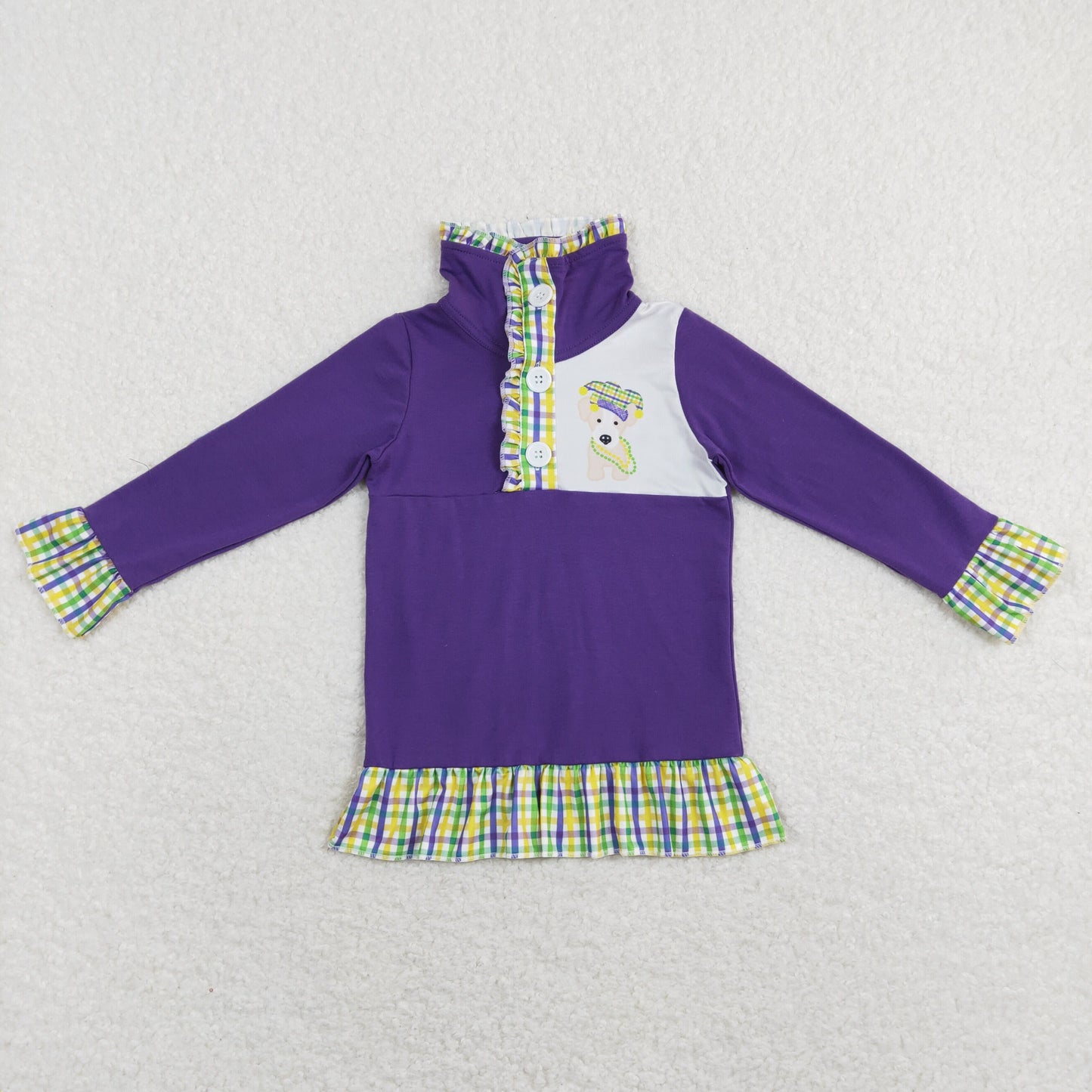 BT0492 Mardi Gras Baby Kids Long Sleeves Dog Zipper Purple Shirt Tops