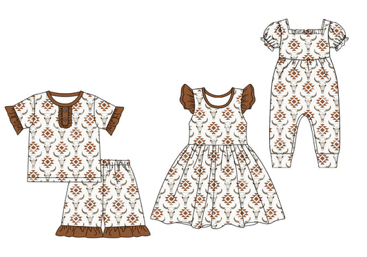 Baby Girl Western Cow Aztec Sibling Romper Dress Set ( Moq 5 Each Style ) 2.10