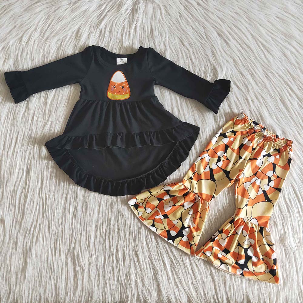6 A18-26 Baby Girl Candy Corn Tunic Bell Pants Halloween Outfit