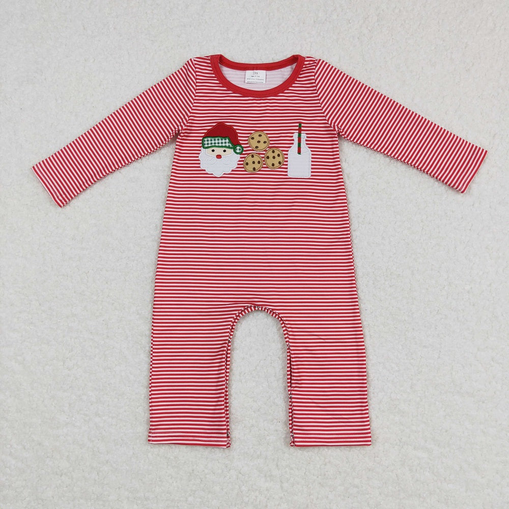 GLD0411 Baby Girl Christmas Santa Cookie Long Sleeves Red Stripes Dress