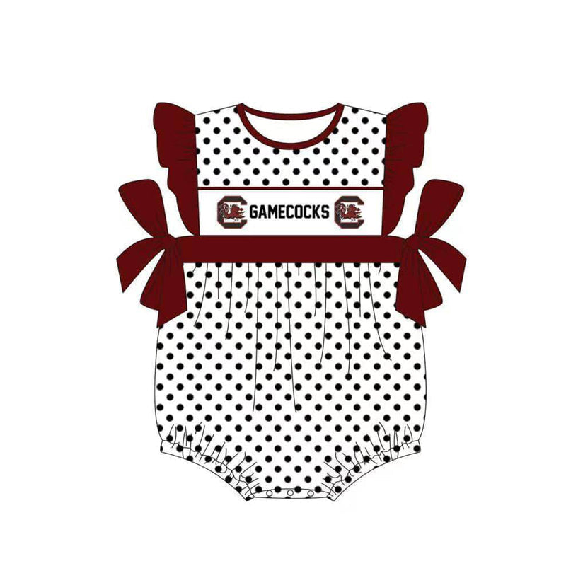 Baby Girl Short Sleeves Bows Dots Team Bubble Romper ( Moq 5 )