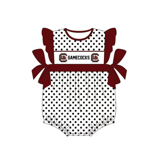 Baby Girl Short Sleeves Bows Dots Team Bubble Romper ( Moq 5 )