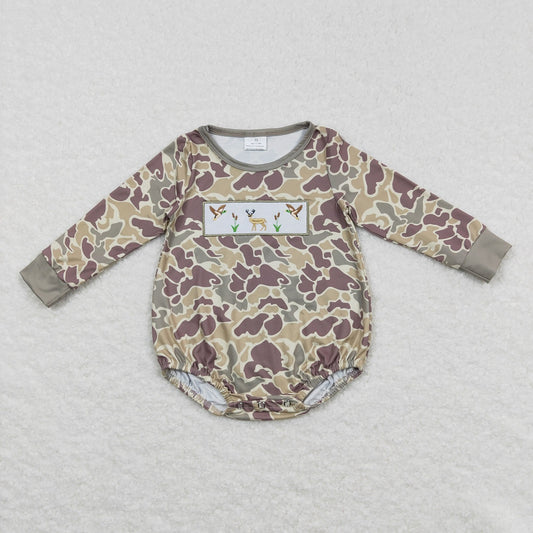 LR0714 Baby Kids Hunting Long Sleeves Embroidery Duck Deer Camo One Piece Romper