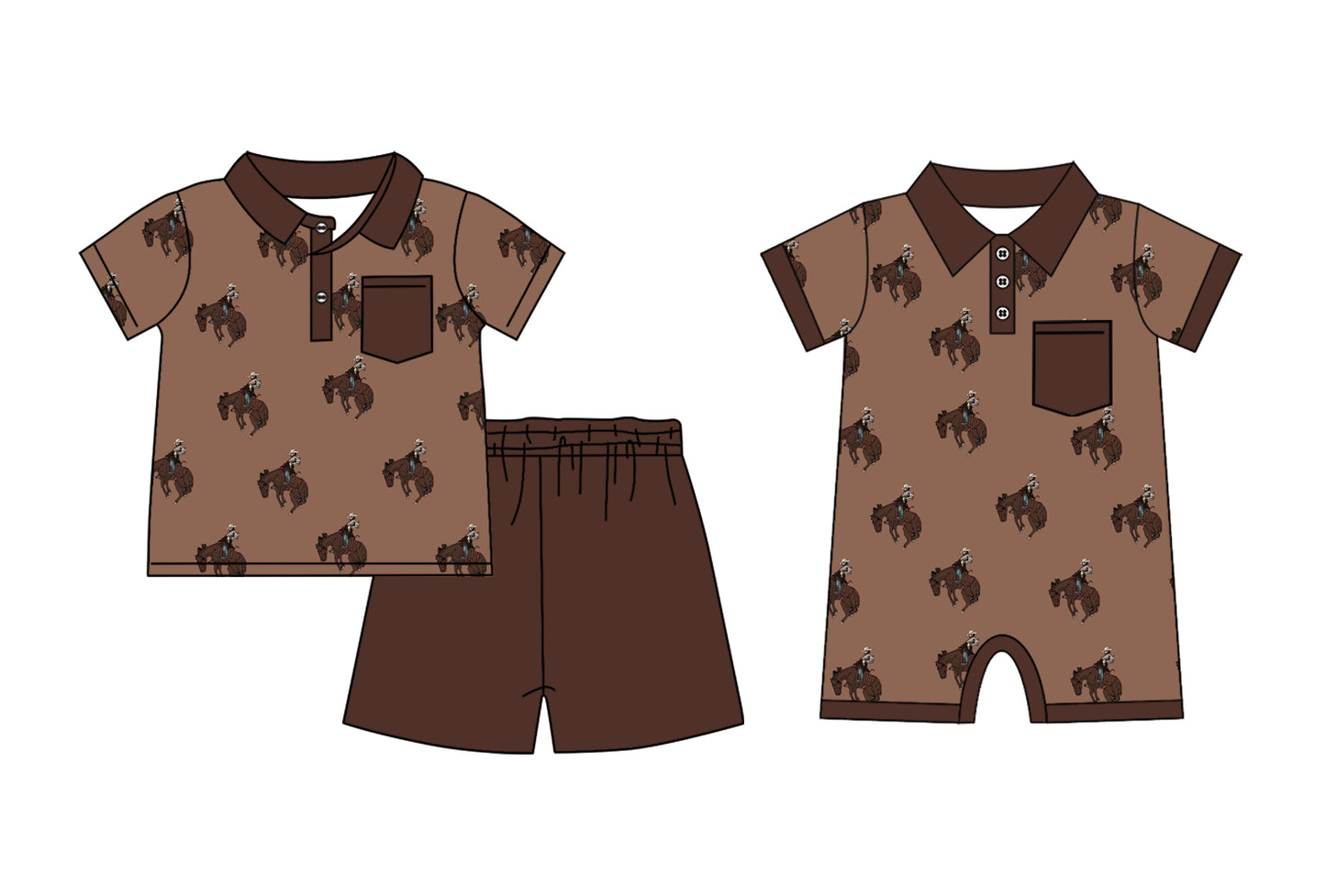 Baby Boy Short Sleeves Western Rodeo Sibling Romper Clothes Set ( Moq 5 Each Design )11.26