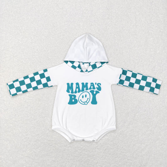 LR0541 Mama's Boy Checkered Long Sleeves One Piece Hoodie Romper