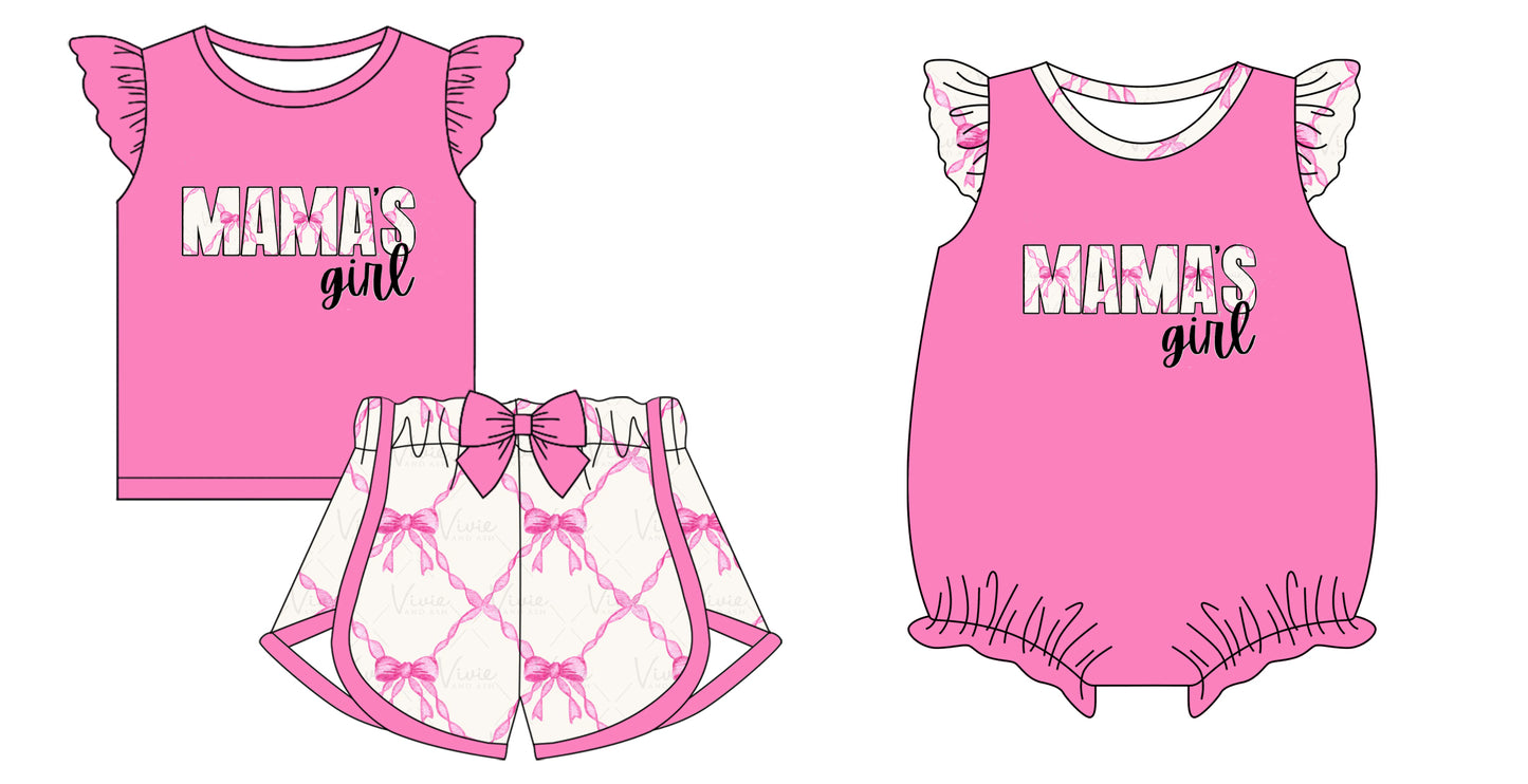 Baby Toddler Short Sleeves Mama's Girl Pink Bows Sibling Romper Clothes Set ( Moq 5 Each style ) 12.4