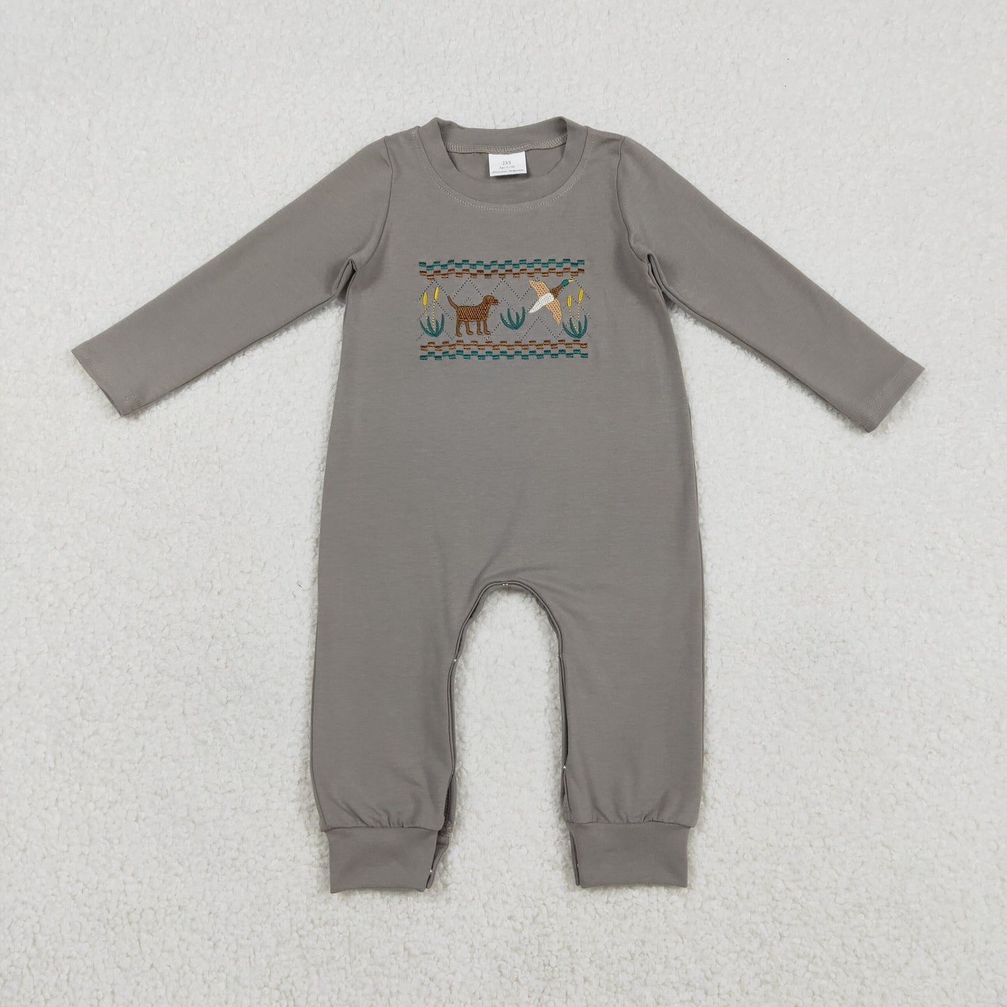 Baby Boys Long Sleeves Embroidery Dogs Ducks Cotton Romper RTS