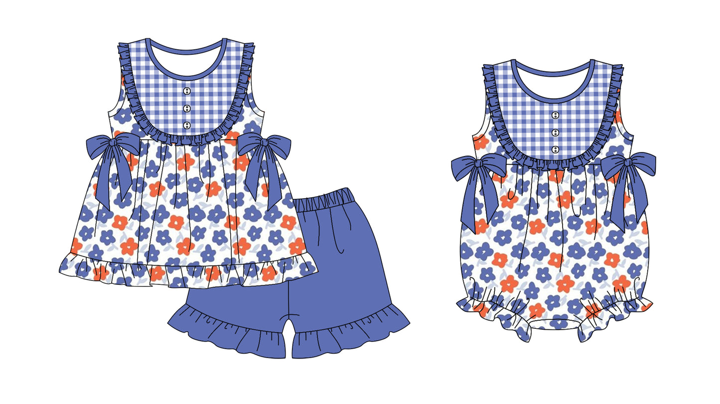Baby Girl Flower Bows Sibling Summer Romper Clothes Set ( Moq 5 Each Design )11.26