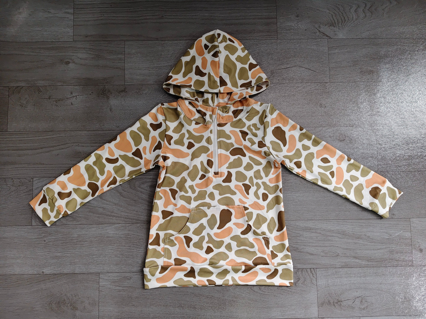 ( No moq ) Preorder Baby Boys Kids Long Sleeves Pocket Camo Hoodie Zipper Shirt Tops