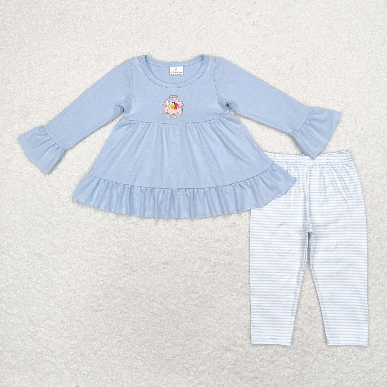 Sibling Girls Toddler Embroidery turkey Tunic Pants Thanksgiving Fall Set Clothes RTS
