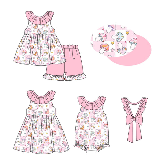 Baby Girl Mushrooms Pink Sibling Romper Dress Set ( Moq 5 Each Style ) 1.9