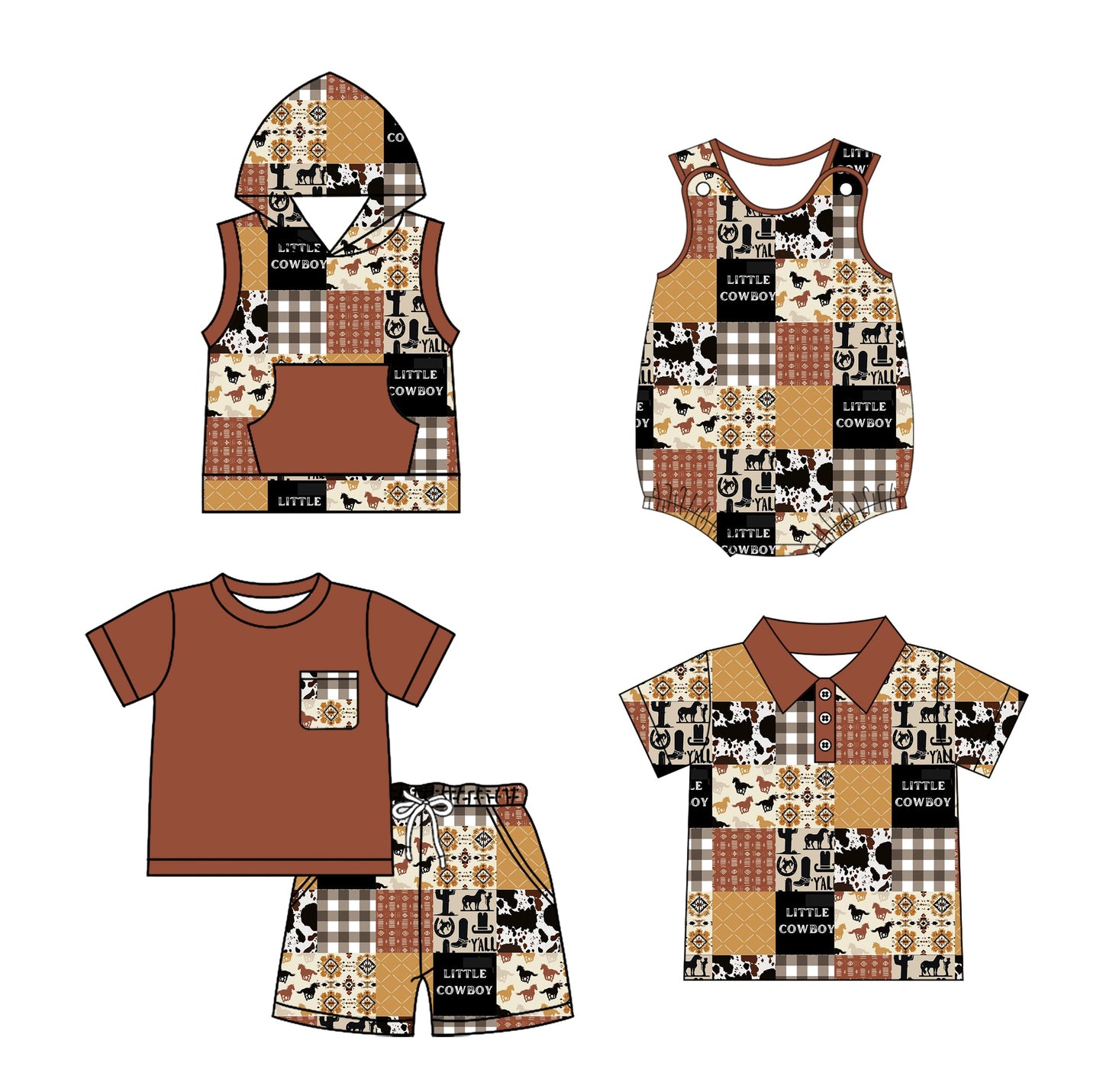 Baby Kids Western Cowboy Sibling Romper Shirt Set ( Moq 5 Each Style ) 2.15