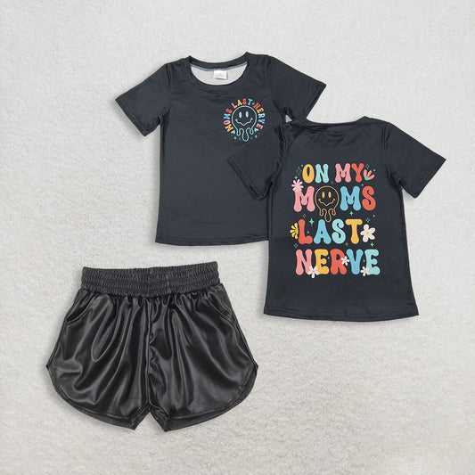 Baby Girl Kids Black Short Sleeves Shirt Leather Shorts Set Clothes RTS