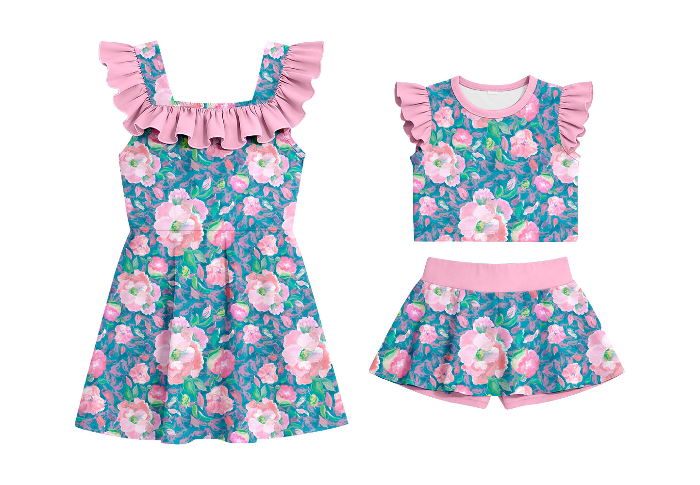 ( Moq 5 Each Style ) Baby Girls Kids Short Sleeves Flower Sibling Dress Set Summer Clothes