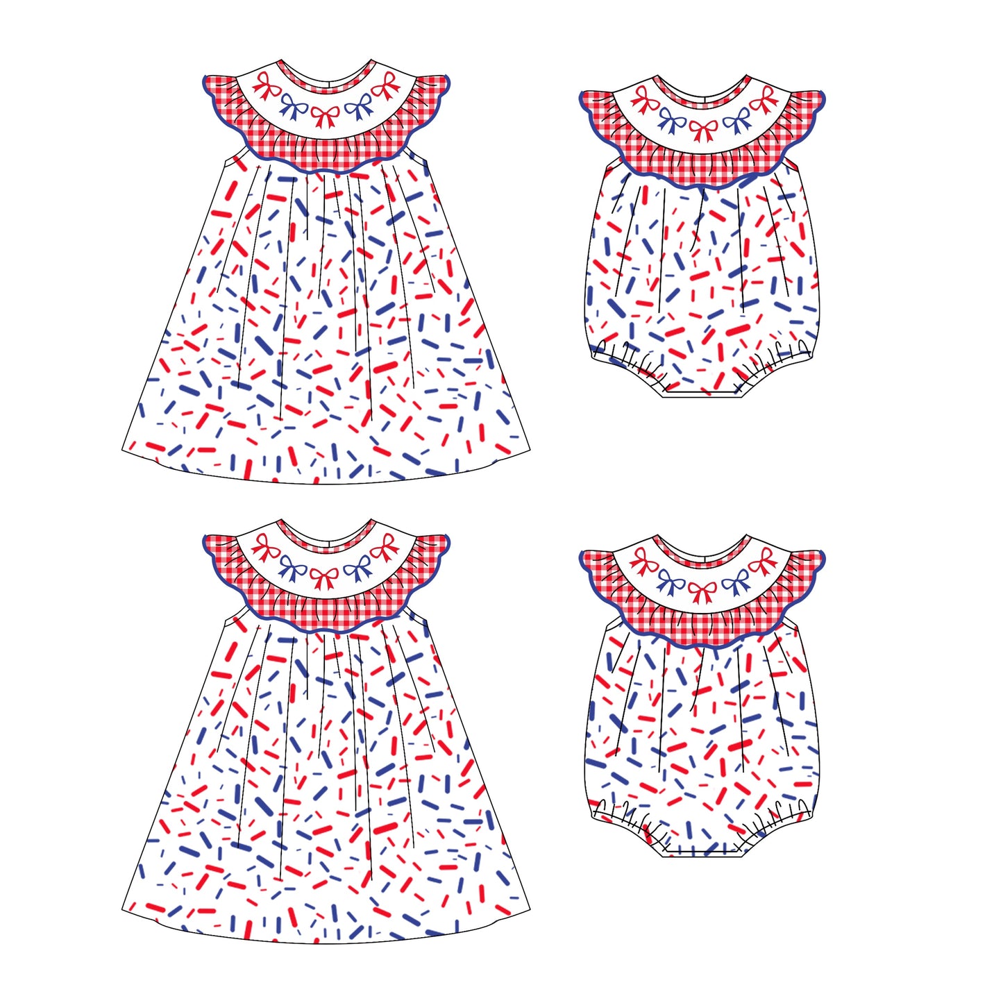 ( Moq 5 Each Style ) Baby Girl 4th Of July Bows Sibling Summer Romper Dress 4.22