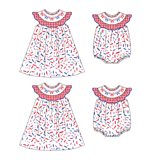 ( Moq 5 Each Style ) Baby Girl 4th Of July Bows Sibling Summer Romper Dress 4.22