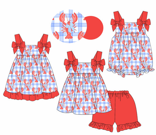 Baby Girl Crawfish Bows Straps Sibling Romper Dress Set ( Moq 5 Each Style ) 1.21