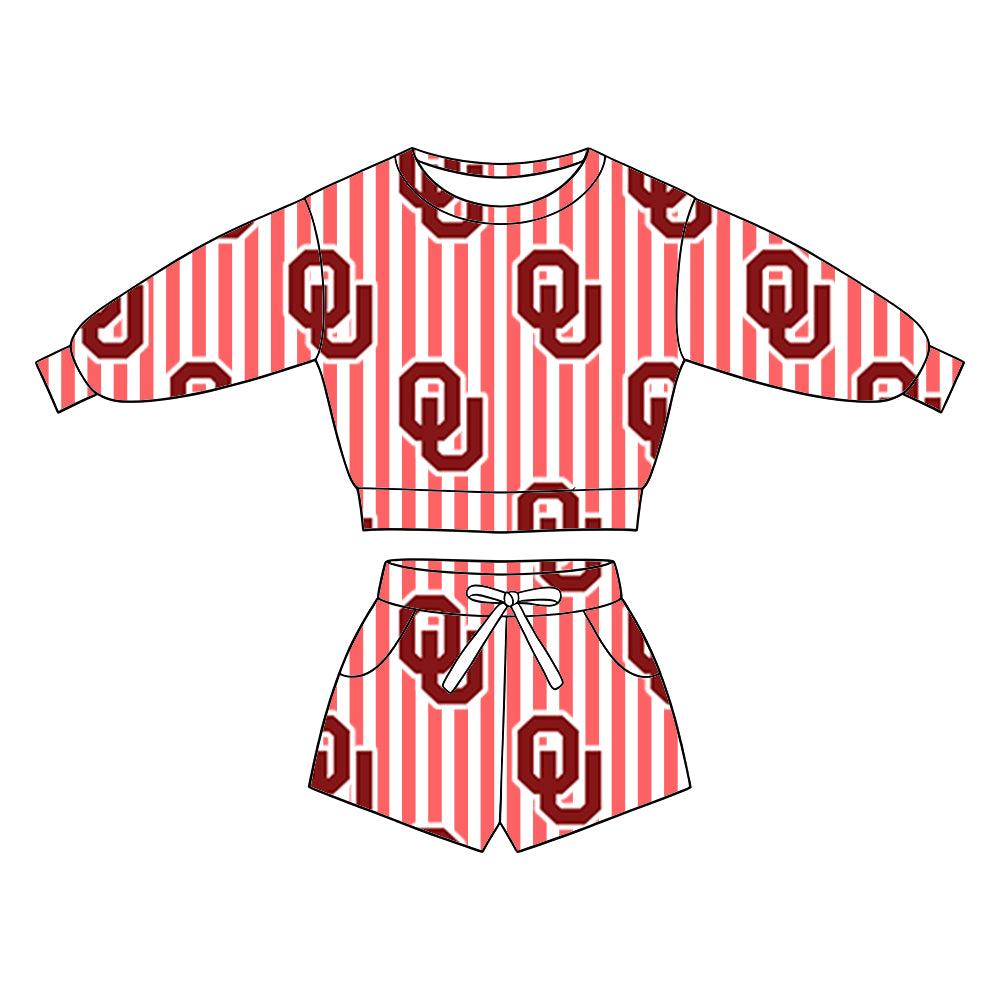( Moq 5 ) Baby Girls Kids Long Sleeves Shirt Pockets Shorts Team Set Clothes